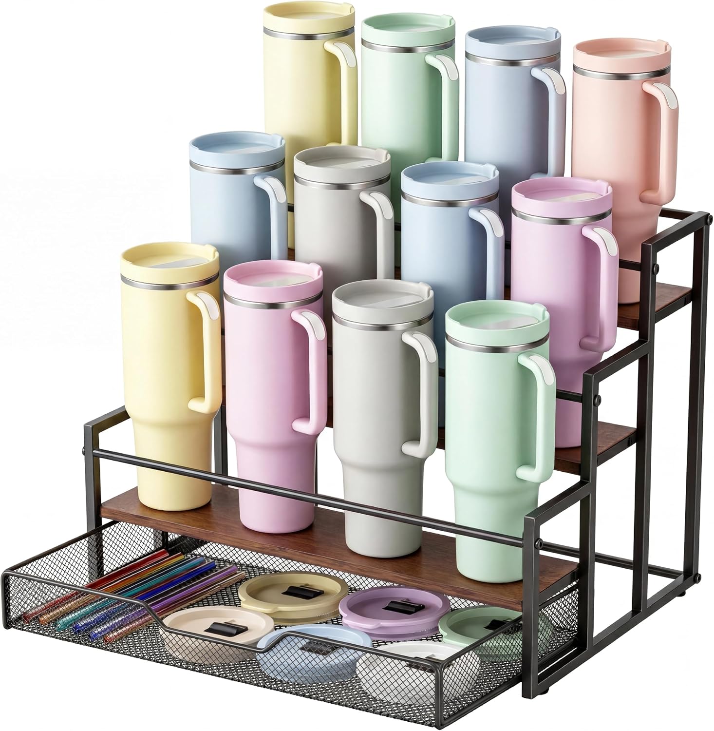 4-Tier Bottle Rack with Basket — Holds 12 Bottles