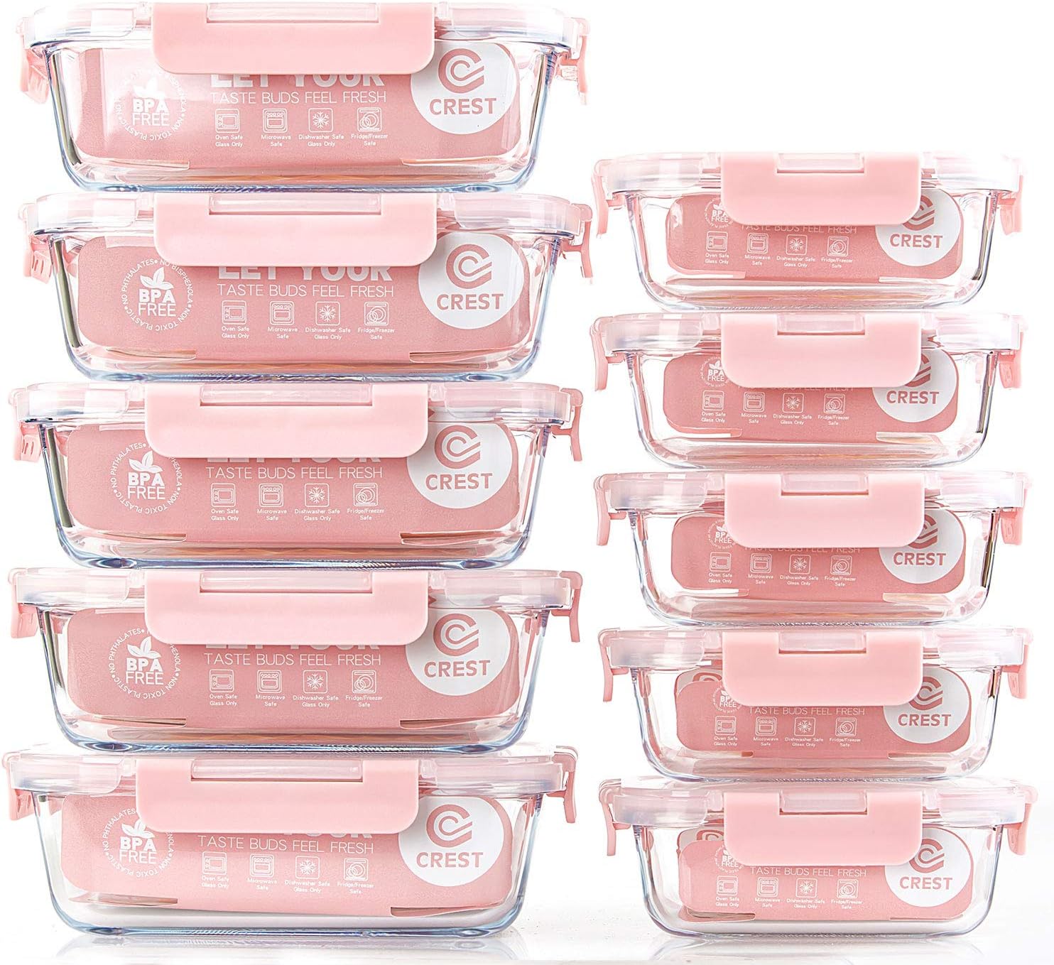 Glass Meal Prep Containers — 10 Pack with Lids
