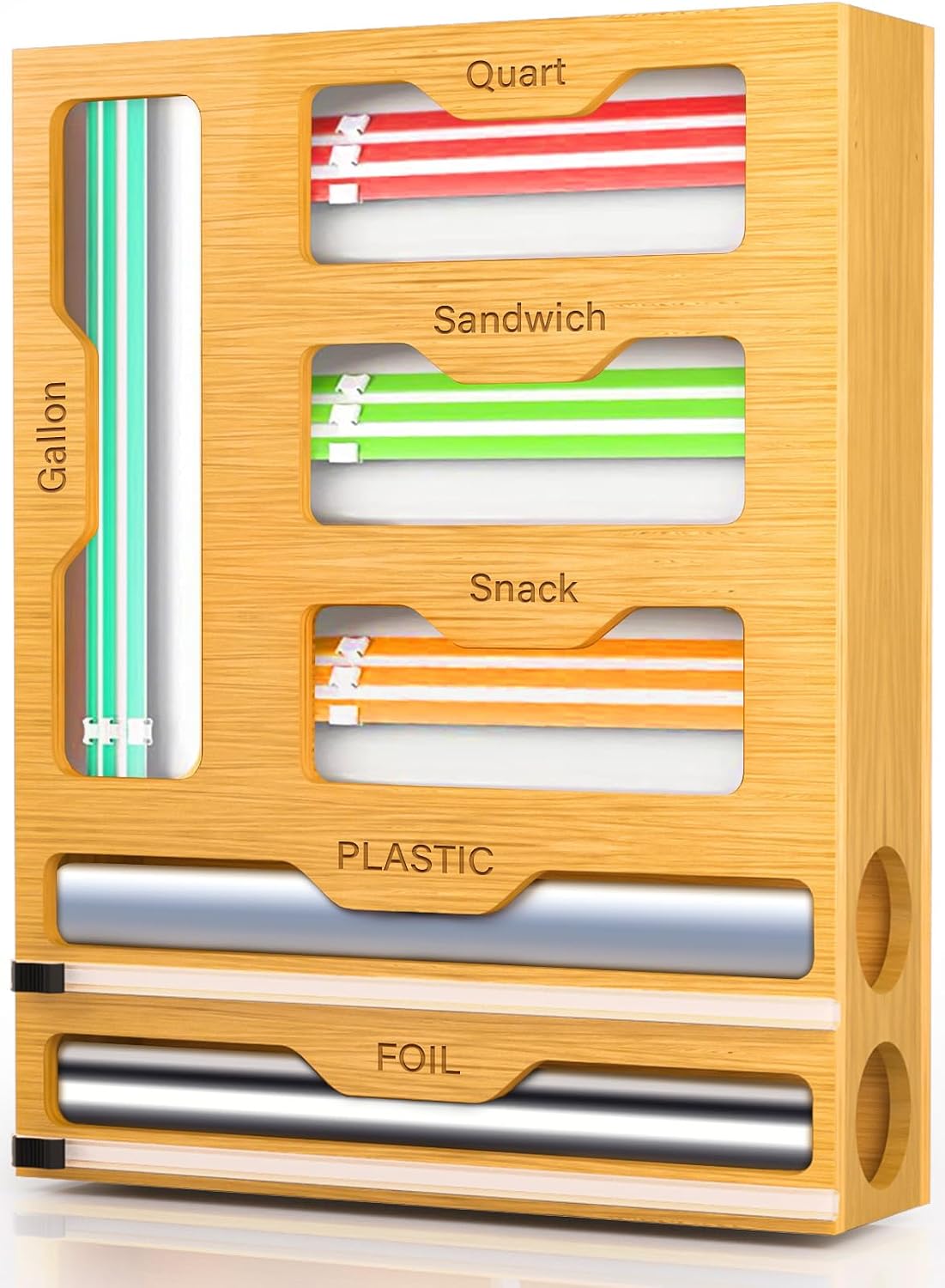 Bamboo Wrap Dispenser and Bag Organiser — 6 in 1 with Cutter