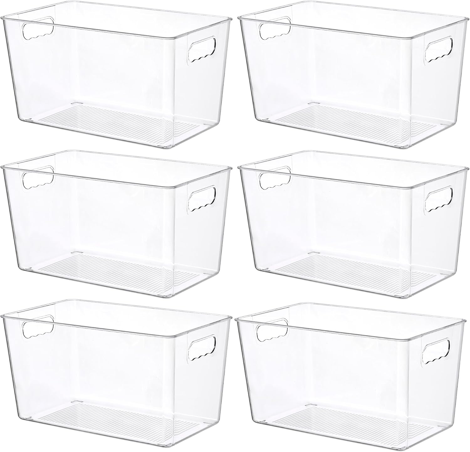 Clear Pantry Storage Bins with Handle — 6 Pack, Extra Large